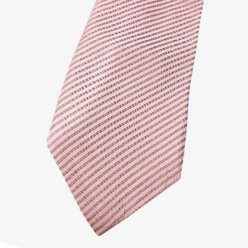 Mark Pendelton Silk Necktie Classic Pink‎ White Stripe 59" USA Office Preppy